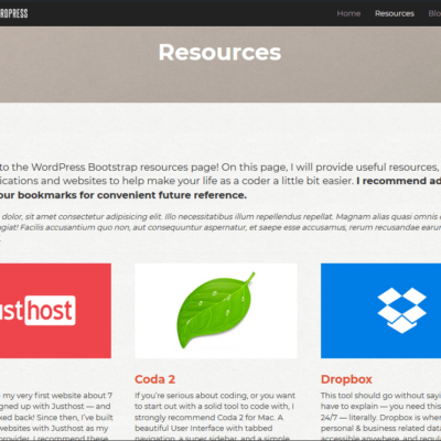 Custom WordPress theme resources page